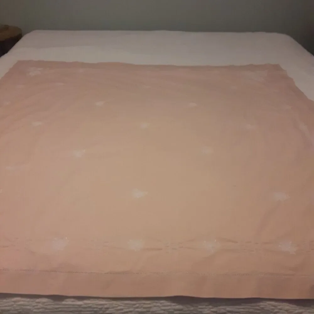 Vintage Tablecloth & Napkin Set Ladder Hemstitch & Floral Palest Pink Romantic